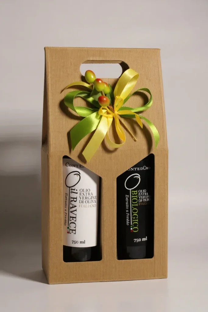 Flasche mit italienischem nativem Olivenöl extra zum Verschenken